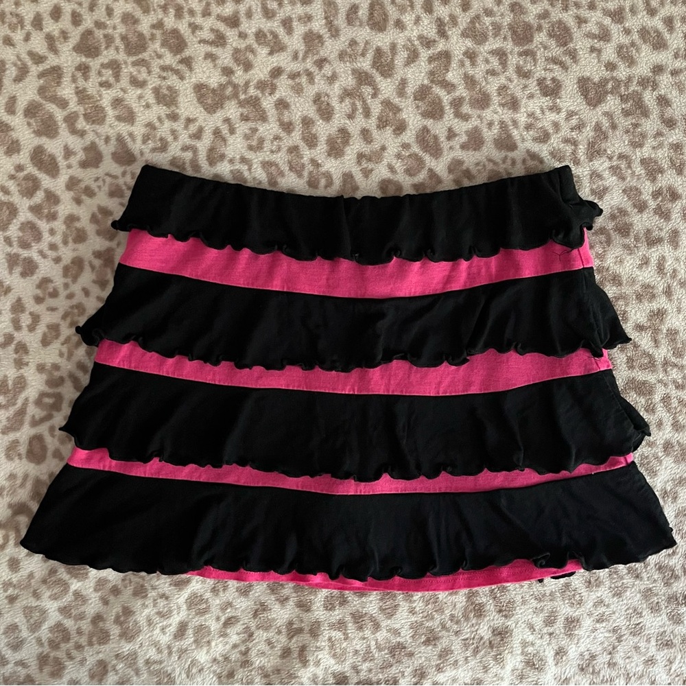 Black and Pink Ruffled Mini Skirt